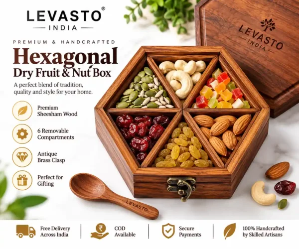 Hexagonal wooden spice box with 6 containers by LEVASTO