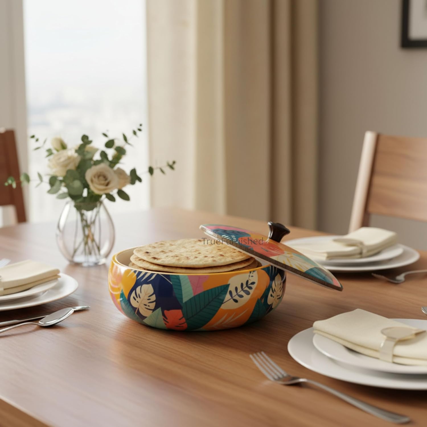 Handcrafted wooden roti box 4 inch height with modern colorful design