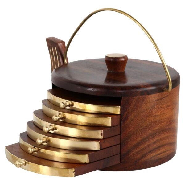 Wooden kettle tea coaster set of 6 made from Sheesham wood for tea and coffee