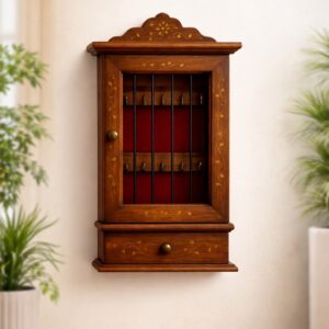 Wooden key holder with drawer for home wall