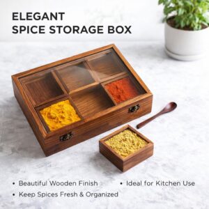 Wooden spice box with 6 detachable containers for Indian kitchen