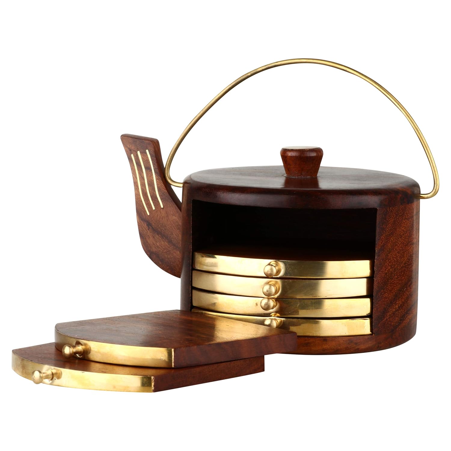 Handcrafted Sheesham wood tea kettle coaster