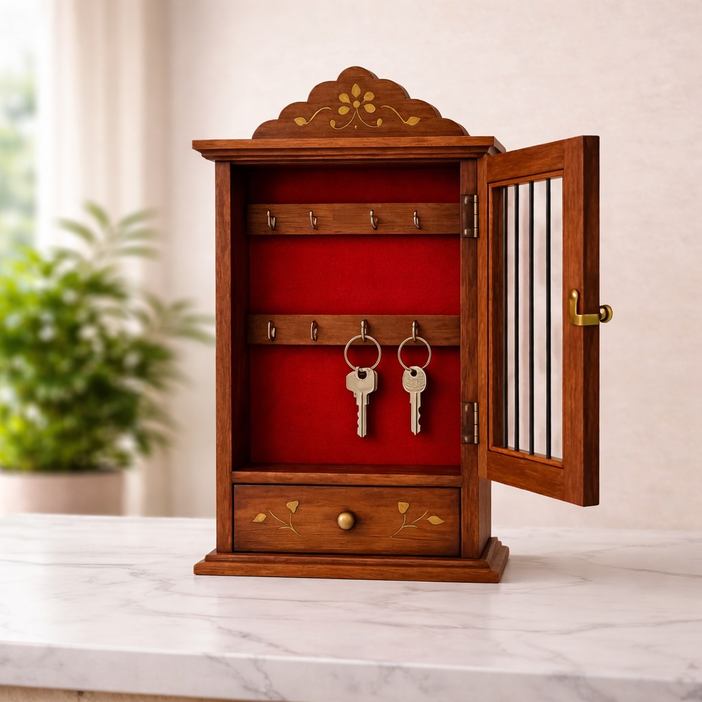 Wooden key holder house design with drawer
