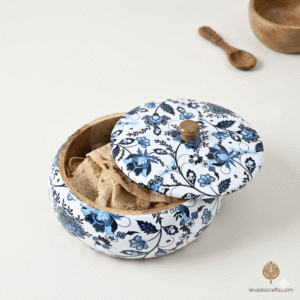 Wooden chapati box with lid square design handcrafted roti storage container