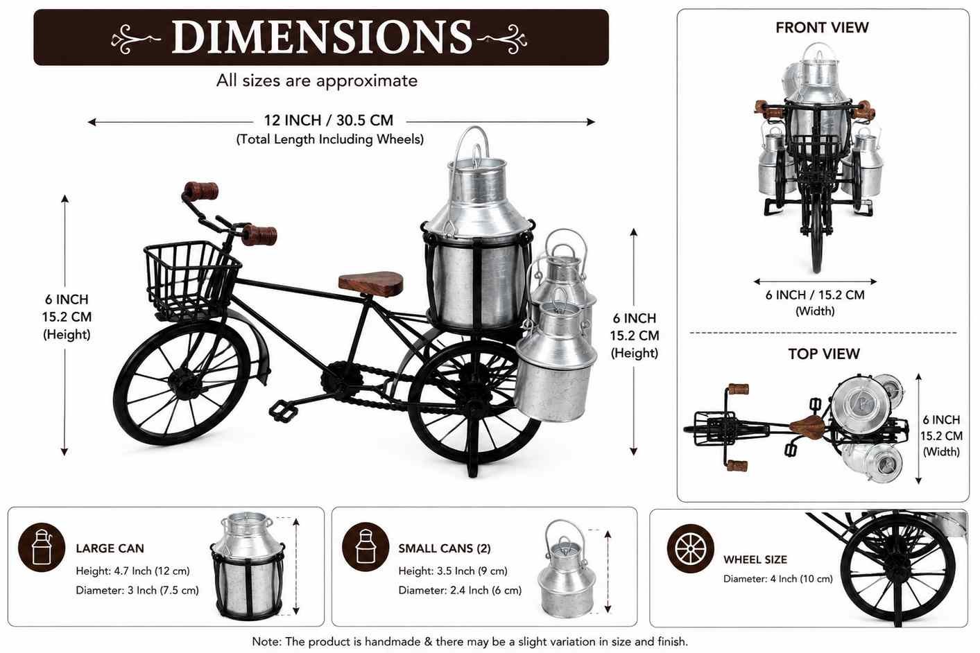 Iron Milk Can showpiece dimensions and size details