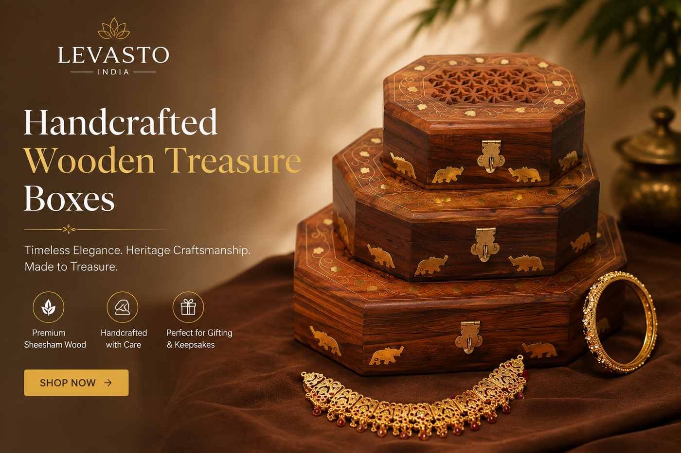 Wooden jewellery box with compartments