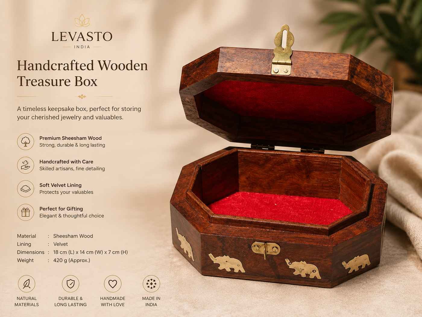 Wooden jewellery organizer box for women