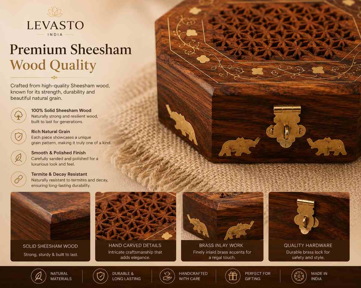 Handmade wooden jewellery box detailed design