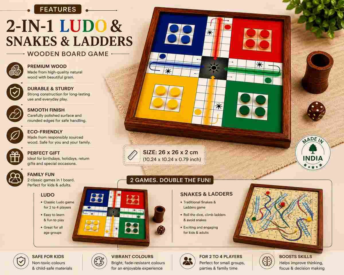 Wooden Snakes and Ladders board game
