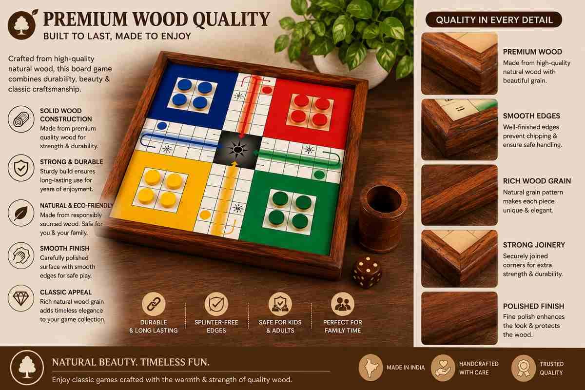 2-in-1 wooden Ludo and Snakes and Ladders game board