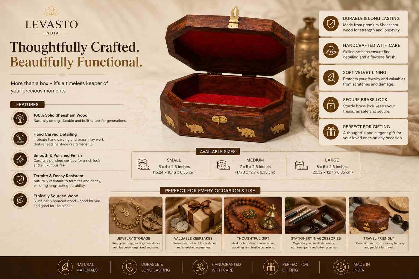 Wooden jewellery box gift for women