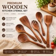 Levasto wooden kitchen utensil set with 6 cooking tools