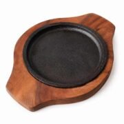 Levasto wooden sizzler serving plate with round pan