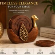 Sheesham wood duck coaster set with holder