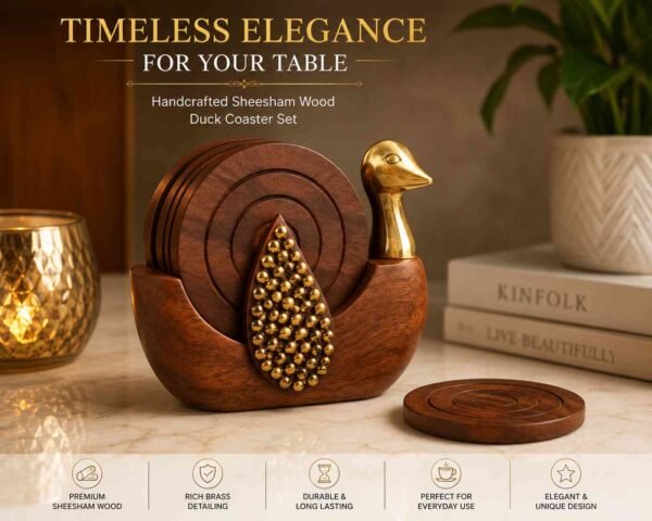 Wooden duck coaster set with holder for tea coffee and drinks