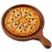Premium wooden pizza plate serving board on white background