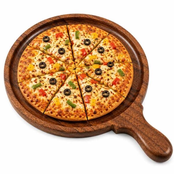 Premium wooden pizza plate serving board on white background