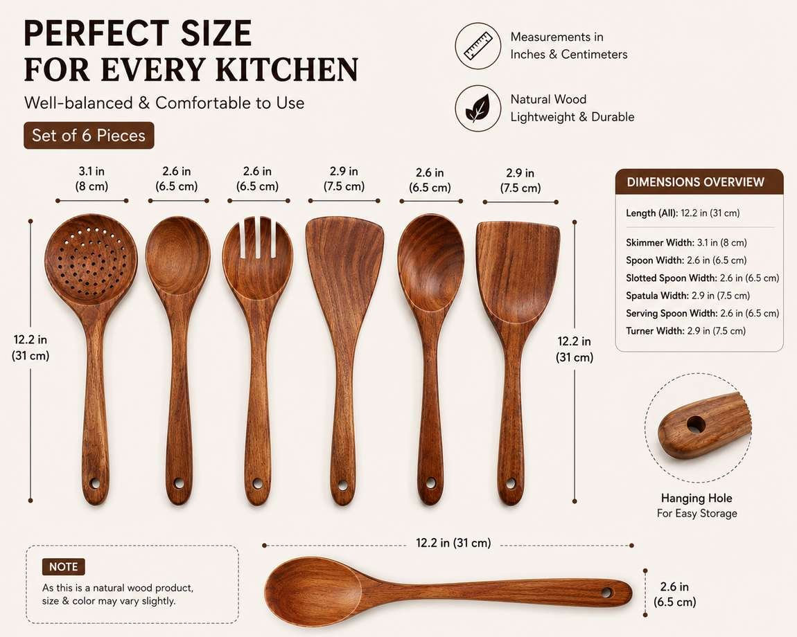 Premium wooden cooking utensil set with smooth finish