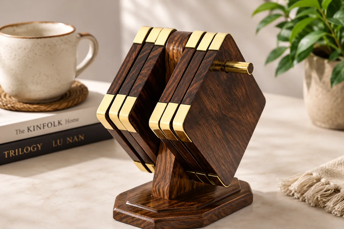 Sheesham wood kite coaster set