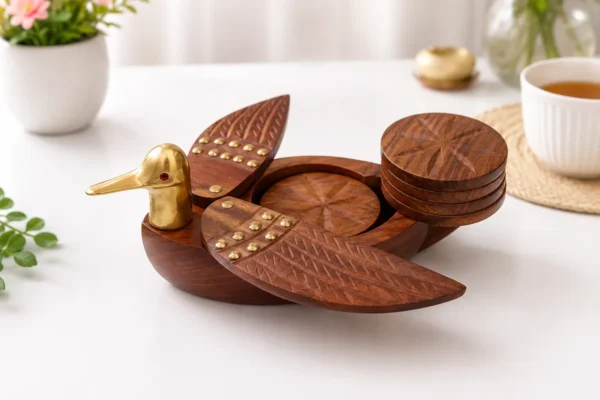 Wooden duck coaster set for tea coffee and everyday drinks