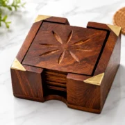 Wooden square tea coaster set with holder