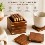 Wooden tea coaster set with holder