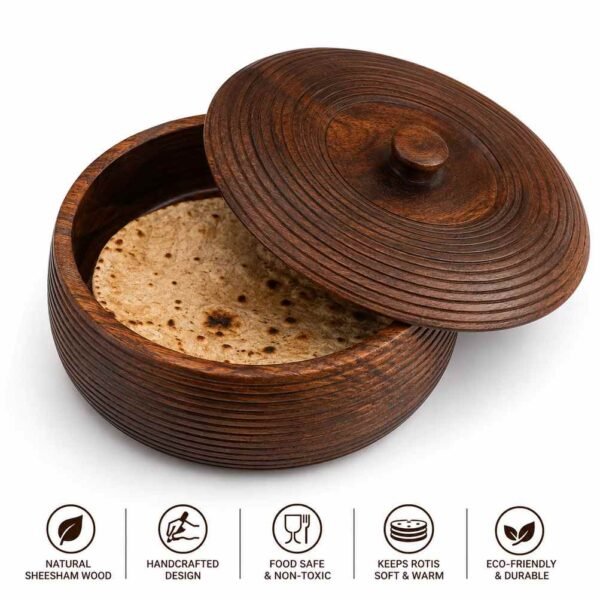 Round wooden roti box 1350ml made from Sheesham wood