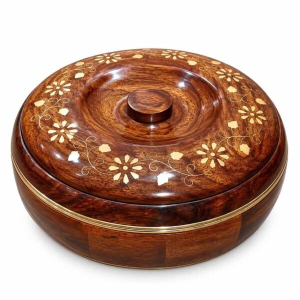 Wooden chapati box with brass work traditional design