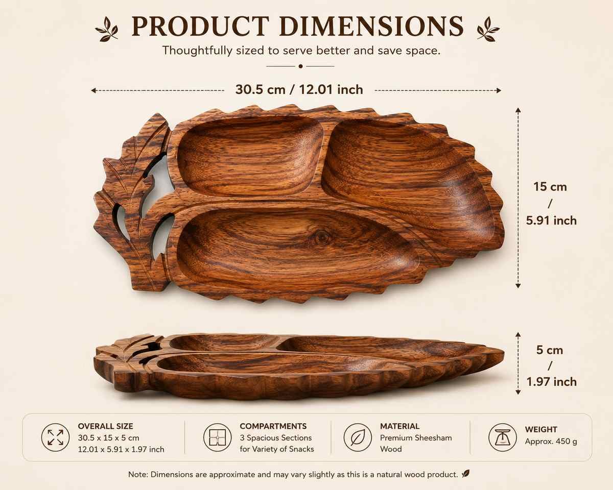 3 compartment wooden serving tray dimensions 30.5 x 15 x 5 cm