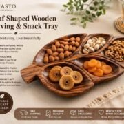 5 compartment wooden serving tray leaf shaped
