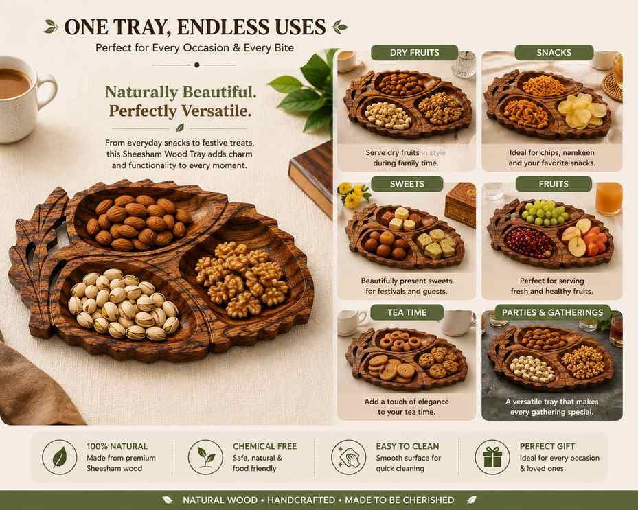rectangular wooden serving tray with handles