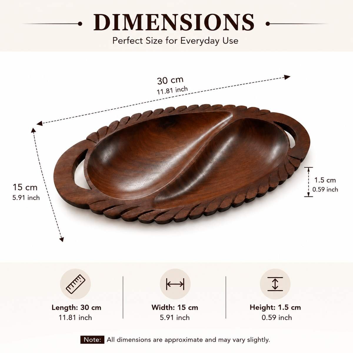 2 compartment wooden serving tray dimensions 30 x 18 x 4 cm