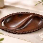 oval 2 compartment wooden serving tray