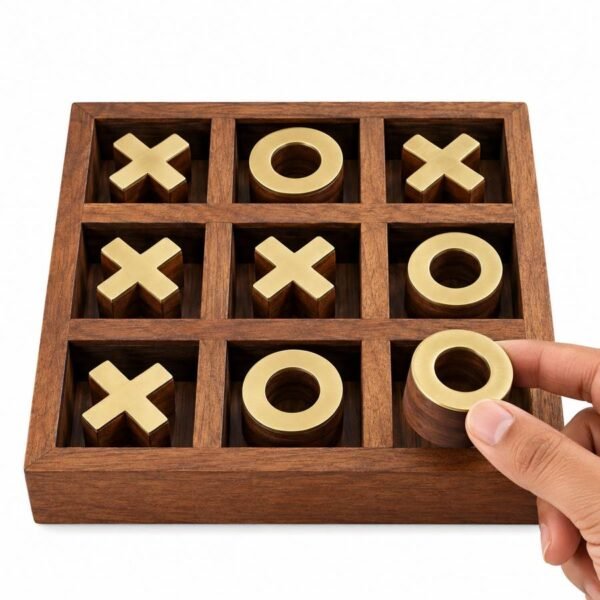 Wooden Tic Tac Toe Game made from Sheesham wood with brass X and O