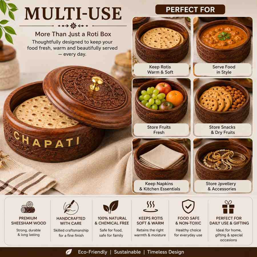 Sheesham wood chapati box for roti chapati and paratha serving