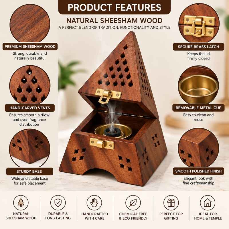Sheesham wood Eiffel Tower loban dan features and removable metal cup