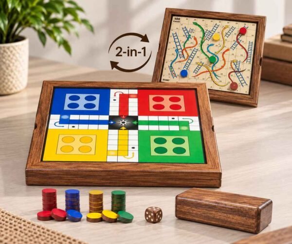 Wooden magnetic Ludo and Snakes and Ladders 2-in-1 board game