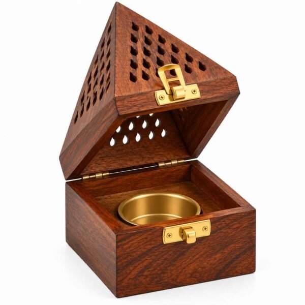 Wooden pyramid loban dan open view made from Sheesham wood 3 x 5 inch