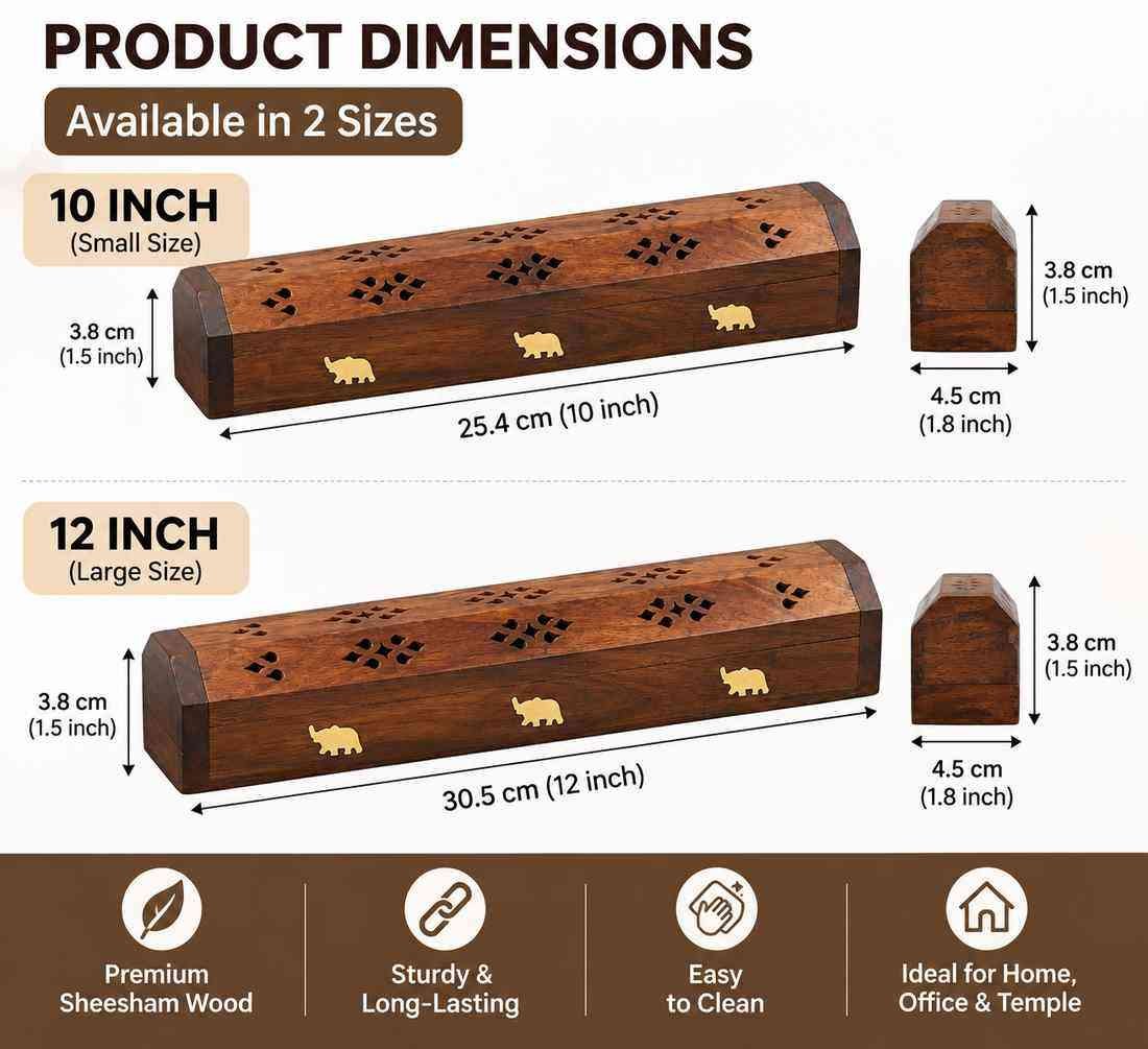Wooden Sheesham incense holder in 10 and 12 inch sizes