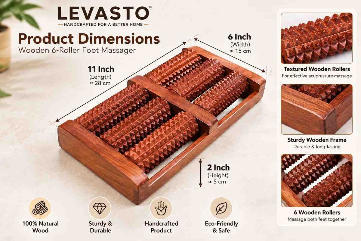 LEVASTO wooden foot roller massager dimensions 11 x 6 x 2 inches