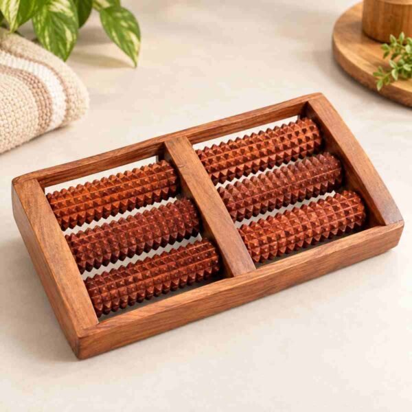 LEVASTO wooden foot roller massager with six rotating wooden rollers
