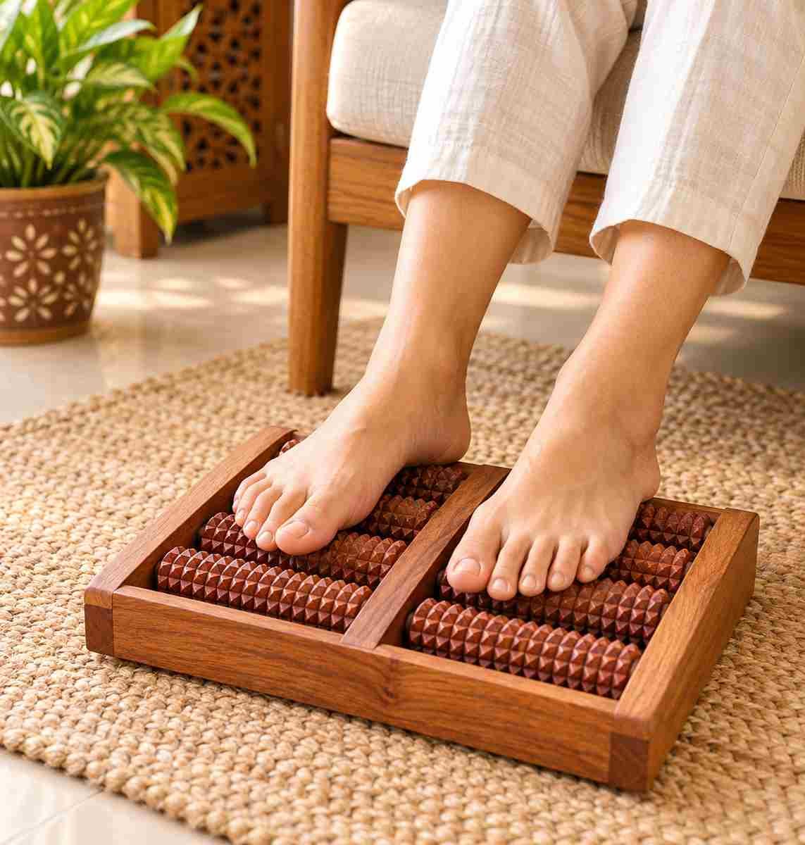Wooden foot roller massager for everyday foot massage and self-care