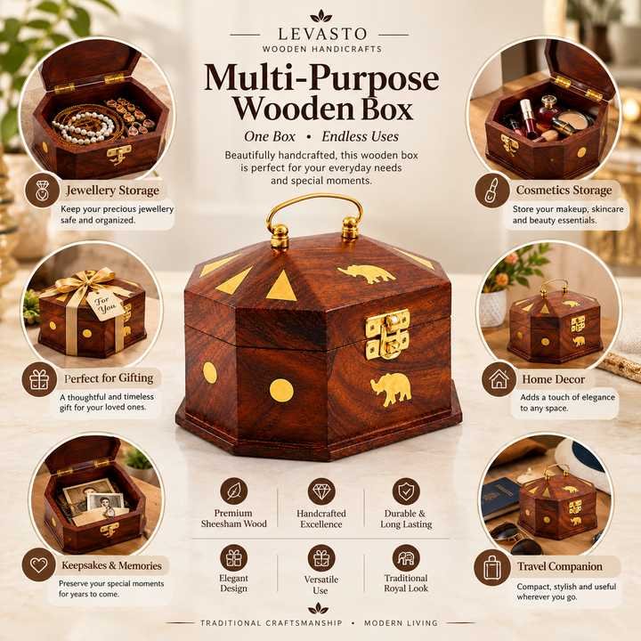 Multi-use Sheesham wood decorative storage box for keepsakes and personal items