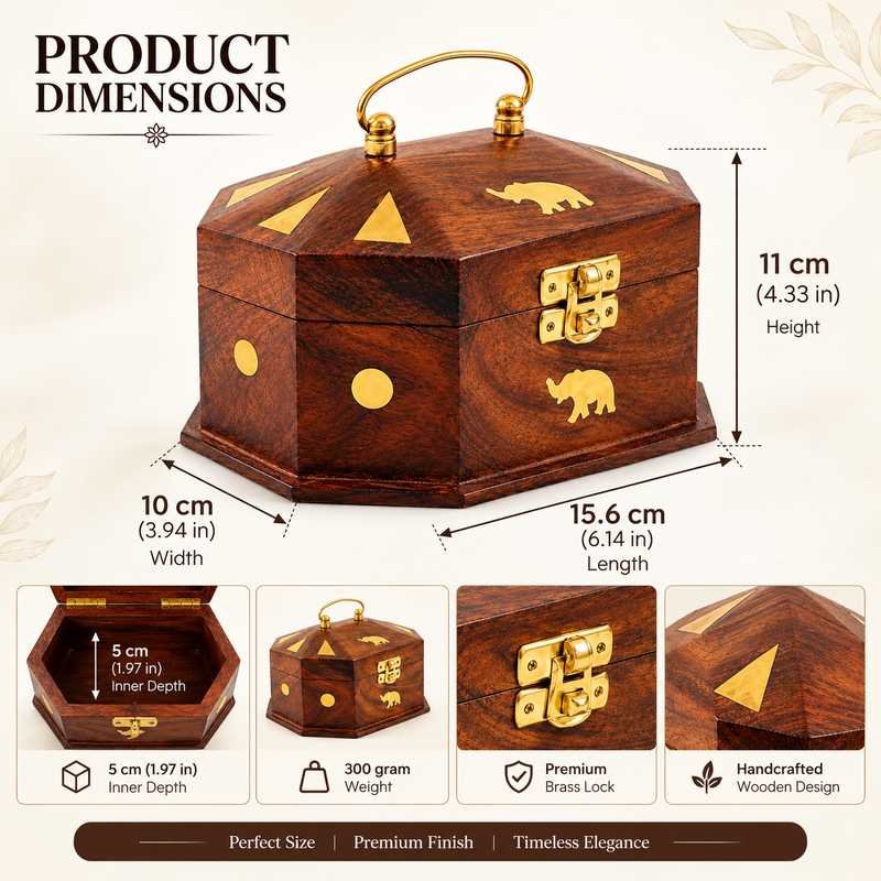 Sheesham wood decorative storage box dimensions 15.6 x 10 x 11 cm